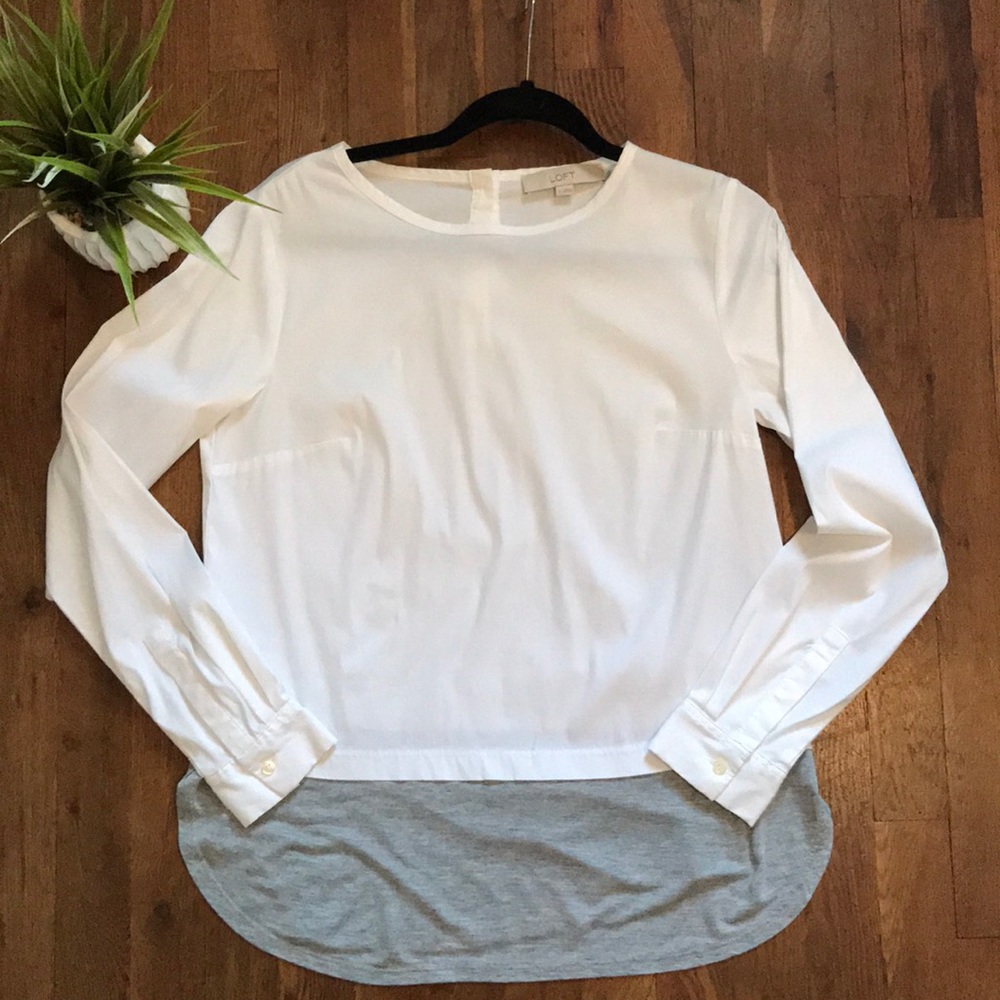Ann Taylor LoFT White and gray Top